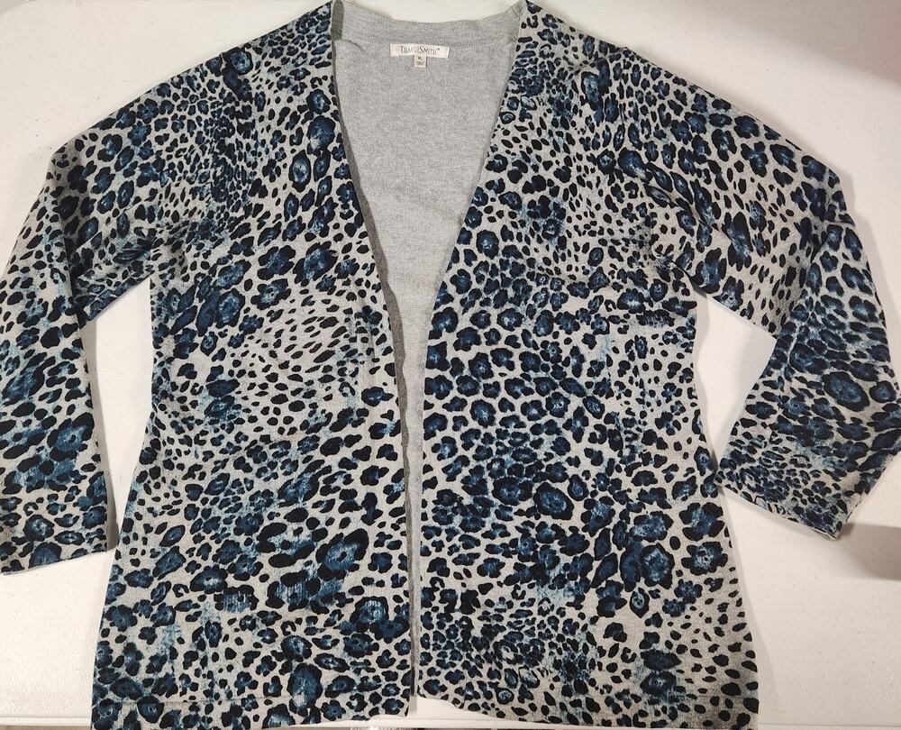 Travel Smith Open Front Cardigan Long Sleeve Animal Print Multicolor Size L
